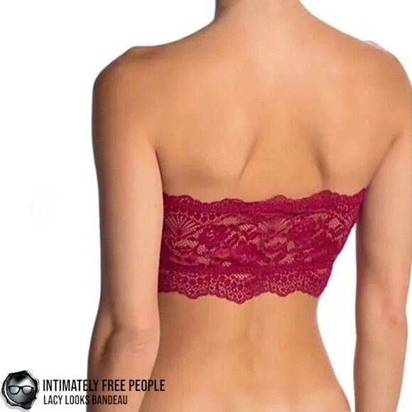 INTIMATELY FREE PEOPLE LACEY LOOKS BANDEAU IN BURGUNDY SIZE SMALL STRAPLESS BRA - Picture 6 of 9